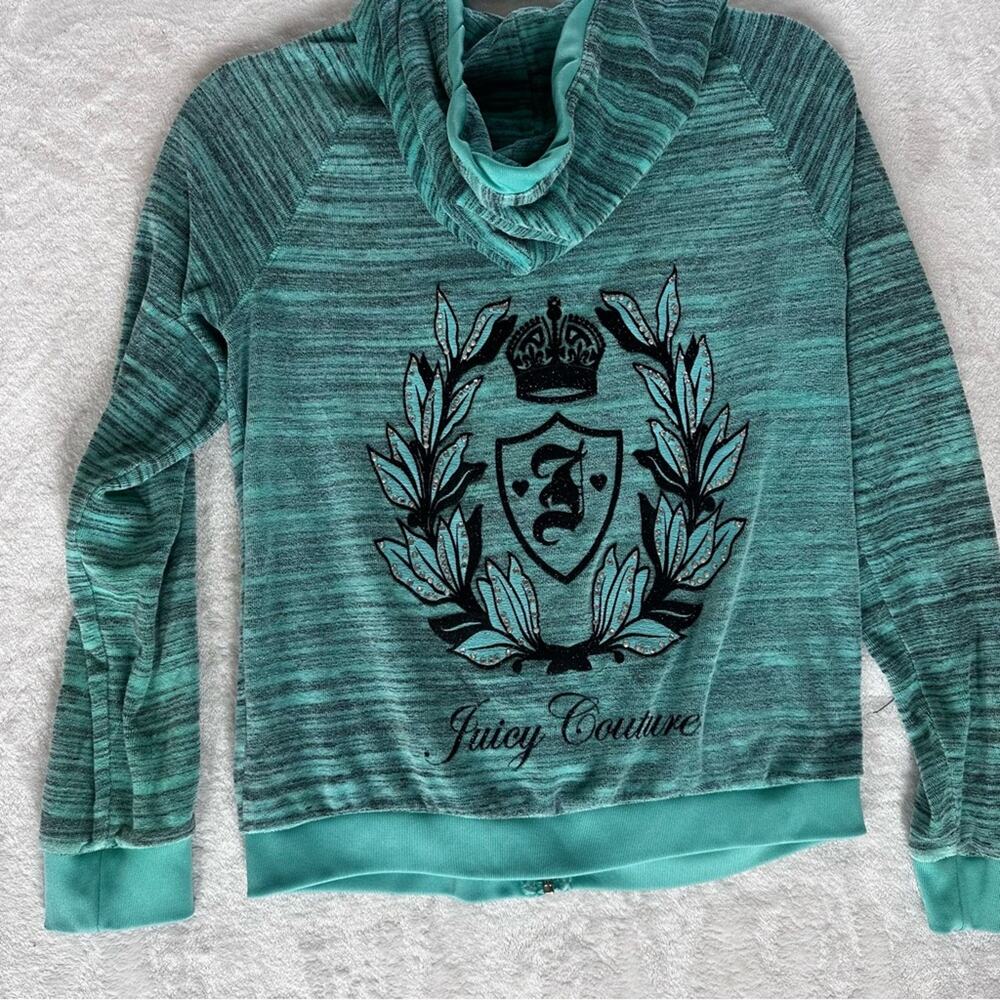 Juicy Couture y2k Green Terry Full Zip Up M Hoodie Lightweight | Logo on Back